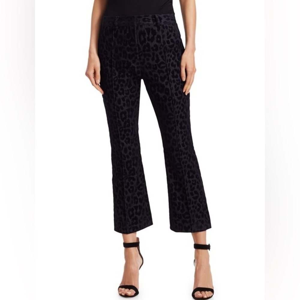 DEREK LAM Velvet Leopard-Print Crop Flare Pants NWOT